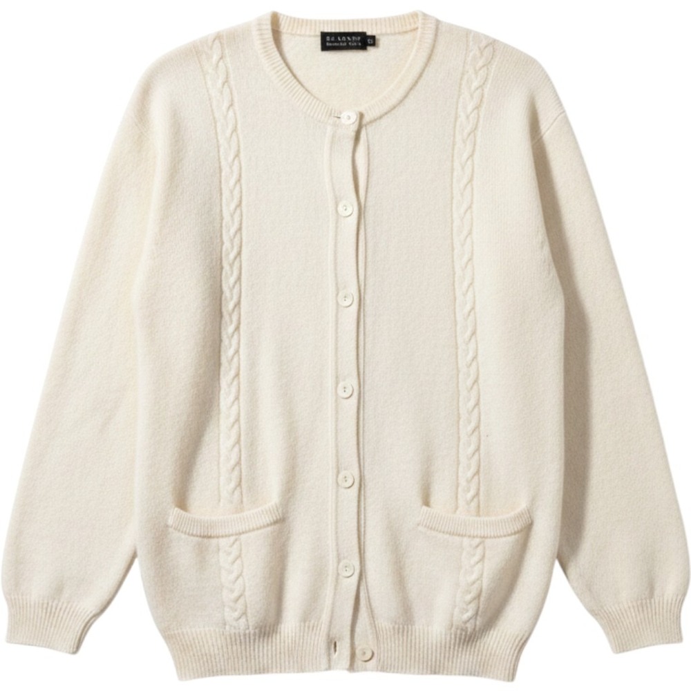 Blarney Woollen XL Mills Cream Lambswool Angora Cable Knit Cardigan Sweater